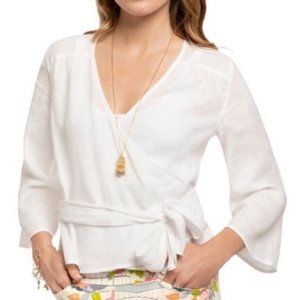 Spartina 449 Pearl White Bell-Sleeve Lanie Linen Wrap Top size small